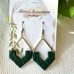 2/$30 Forest Green and Gold Leaf Print Earrings